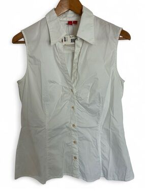 Esprit White Cotton Sleeveless Button-down Shirt Large